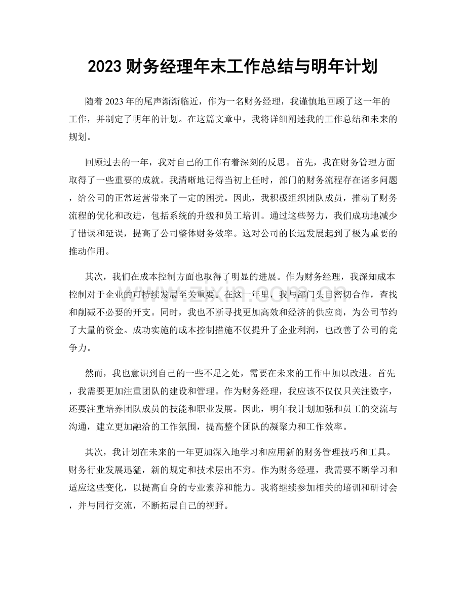 2023财务经理年末工作总结与明年计划.docx_第1页