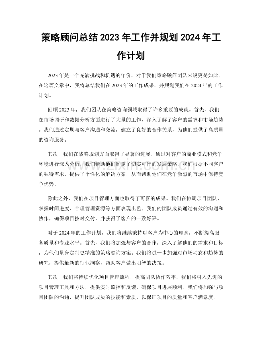 策略顾问总结2023年工作并规划2024年工作计划.docx_第1页