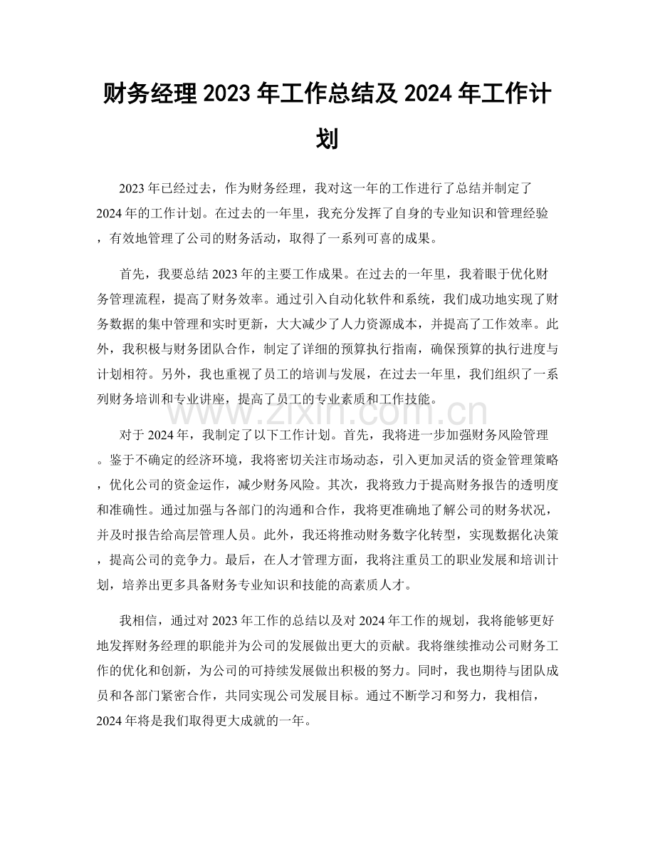 财务经理2023年工作总结及2024年工作计划.docx_第1页