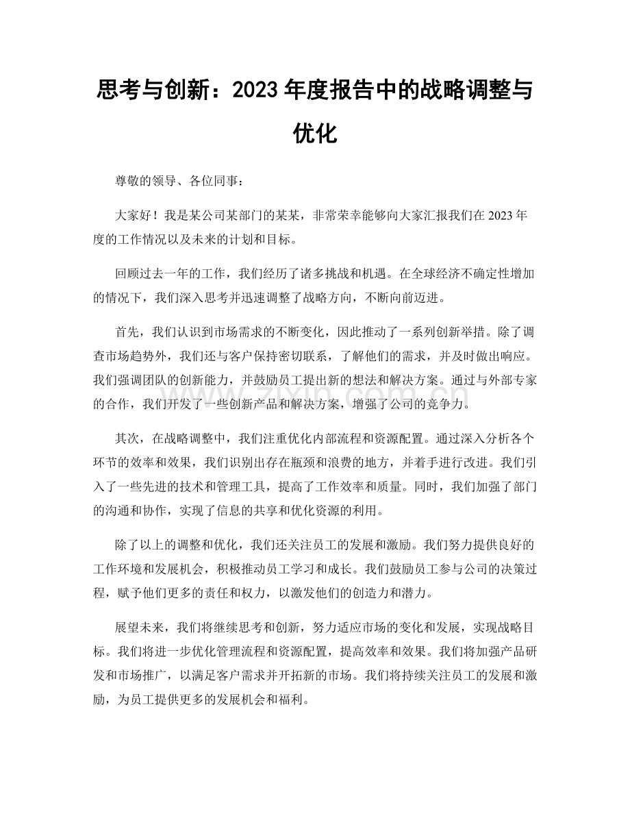 思考与创新：2023年度报告中的战略调整与优化.docx_第1页