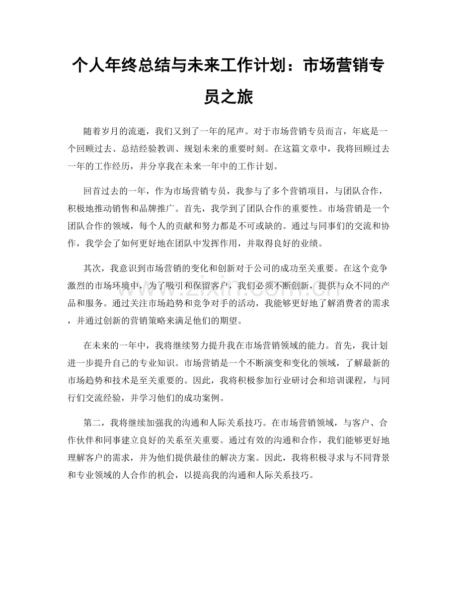 个人年终总结与未来工作计划：市场营销专员之旅.docx_第1页