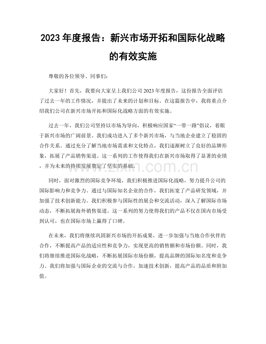 2023年度报告：新兴市场开拓和国际化战略的有效实施.docx_第1页