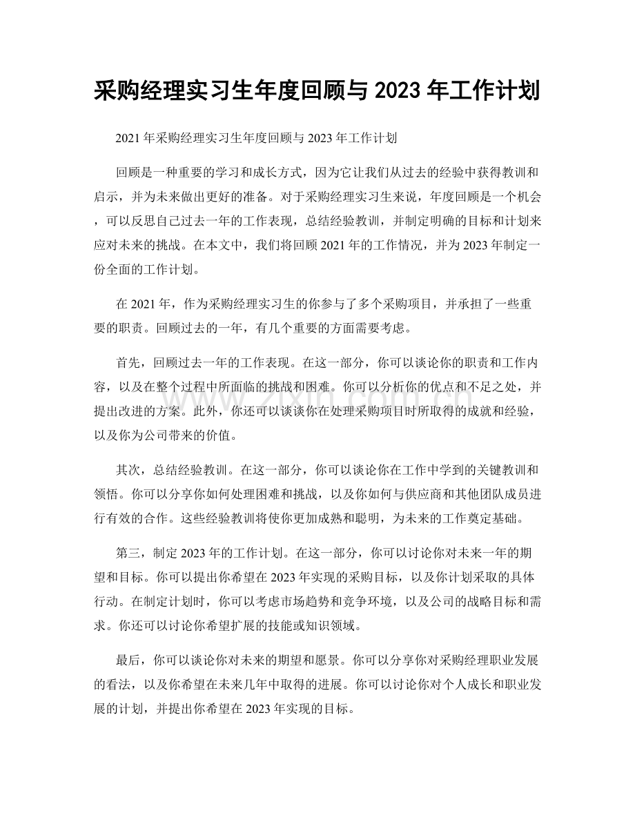 采购经理实习生年度回顾与2023年工作计划.docx_第1页