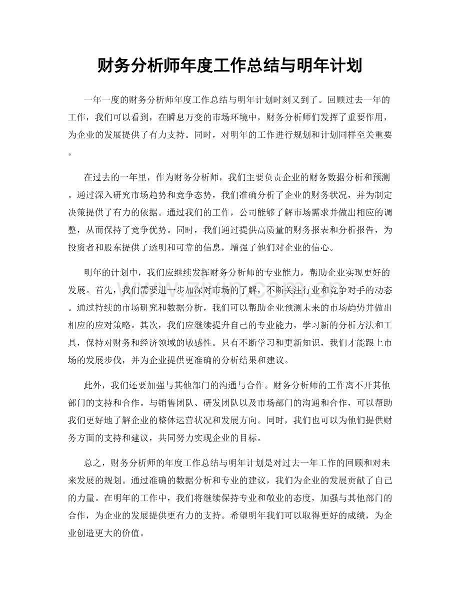 财务分析师年度工作总结与明年计划.docx_第1页