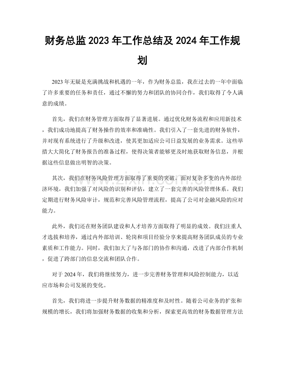 财务总监2023年工作总结及2024年工作规划.docx_第1页