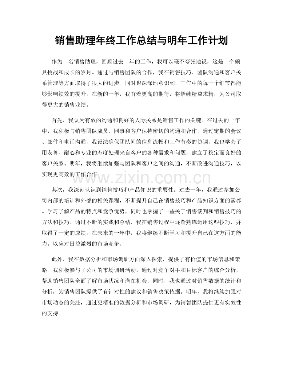 销售助理年终工作总结与明年工作计划.docx_第1页