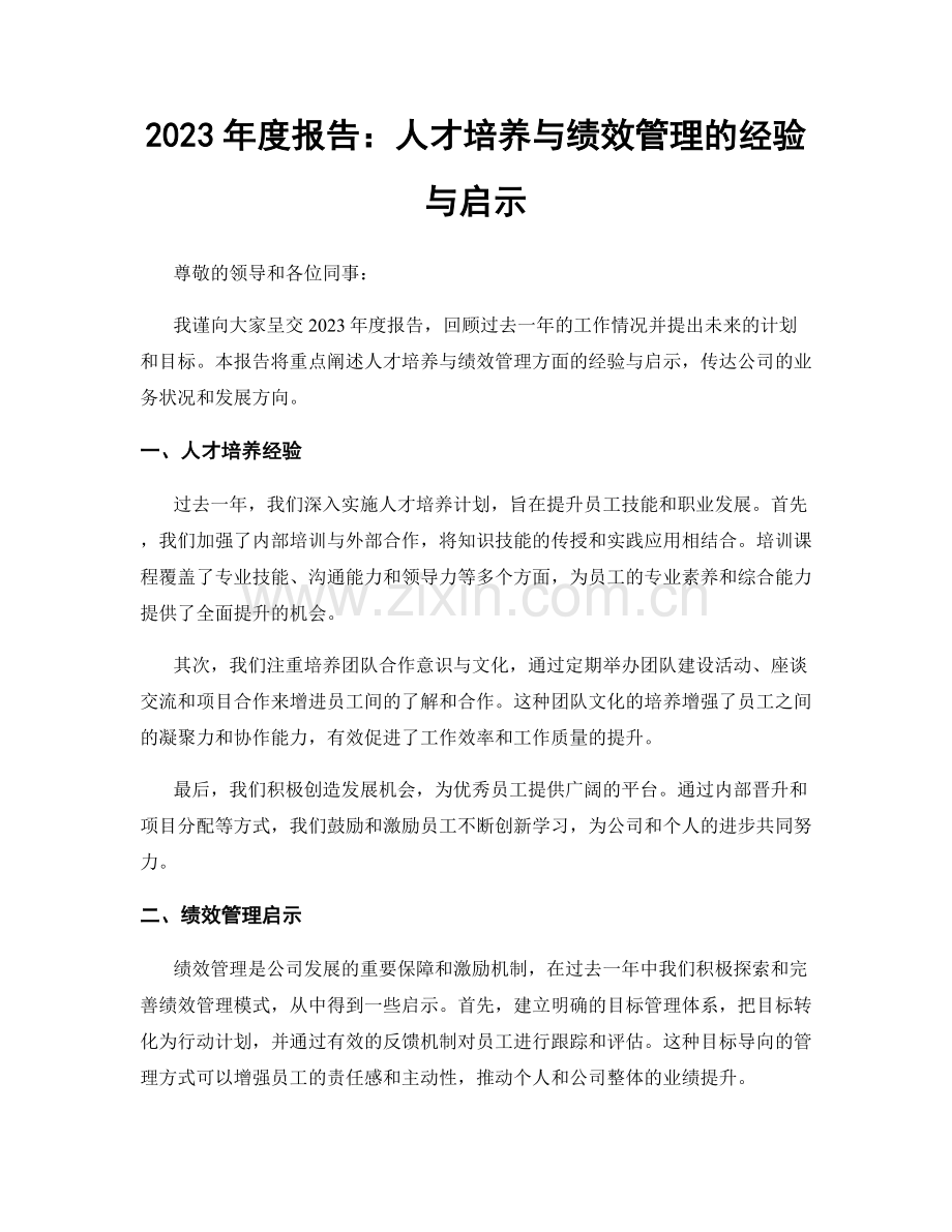 2023年度报告：人才培养与绩效管理的经验与启示.docx_第1页