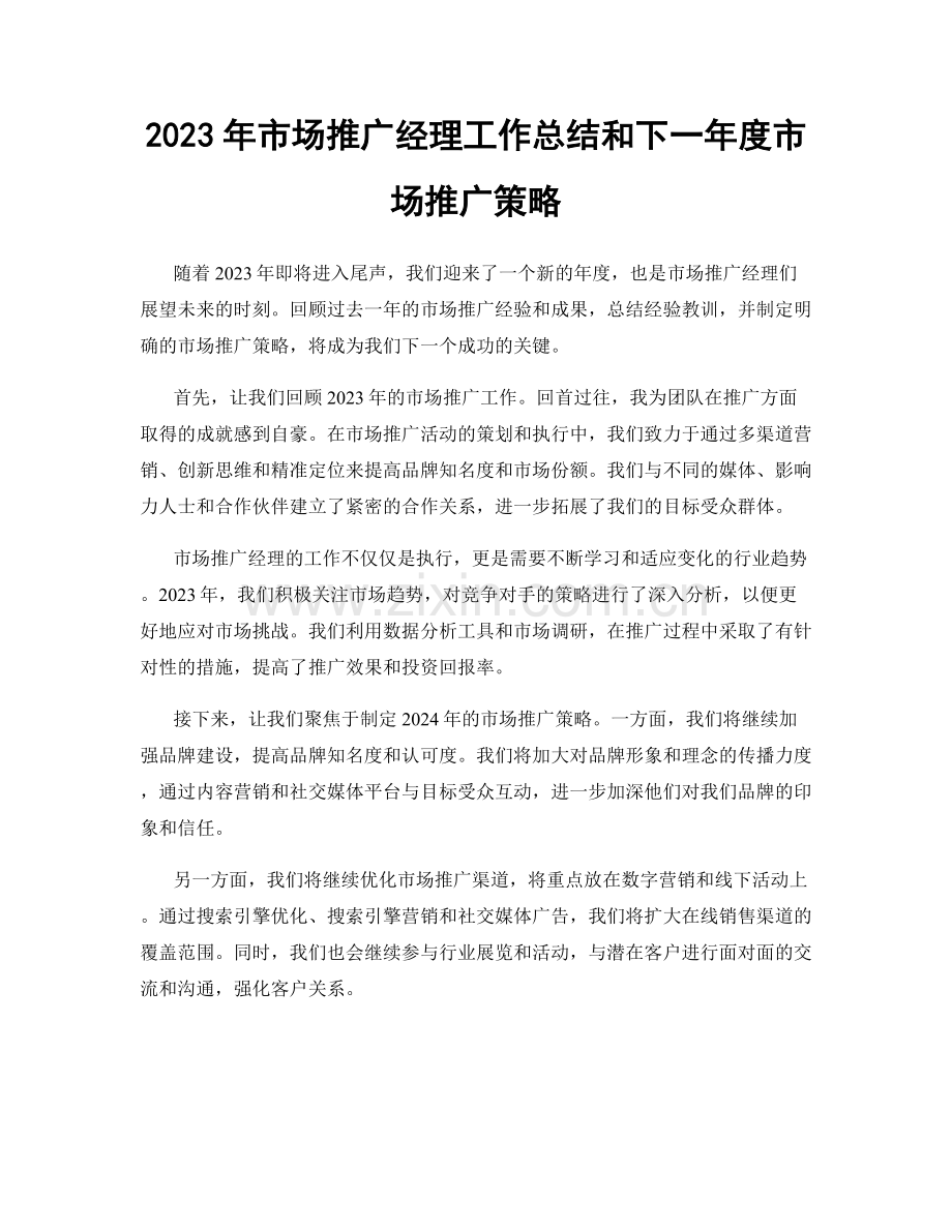 2023年市场推广经理工作总结和下一年度市场推广策略.docx_第1页