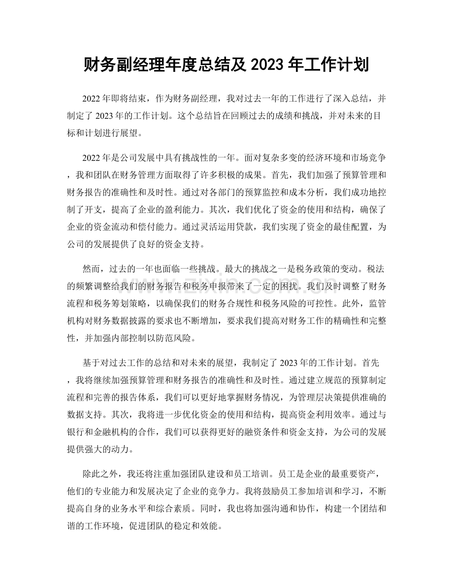 财务副经理年度总结及2023年工作计划.docx_第1页