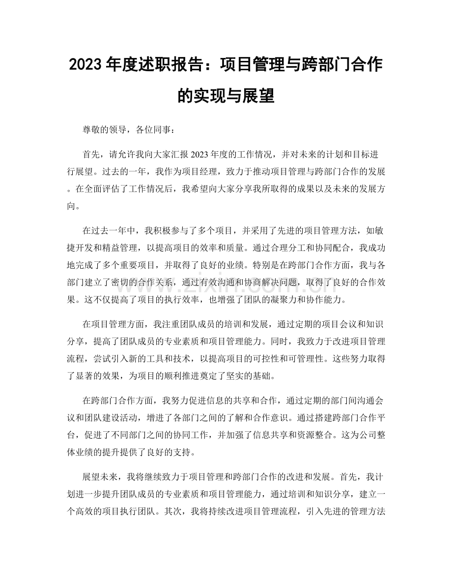 2023年度述职报告：项目管理与跨部门合作的实现与展望.docx_第1页