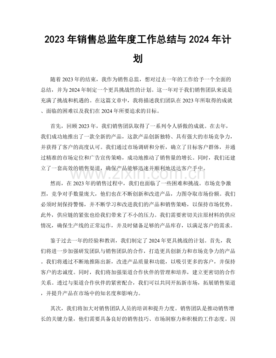 2023年销售总监年度工作总结与2024年计划.docx_第1页