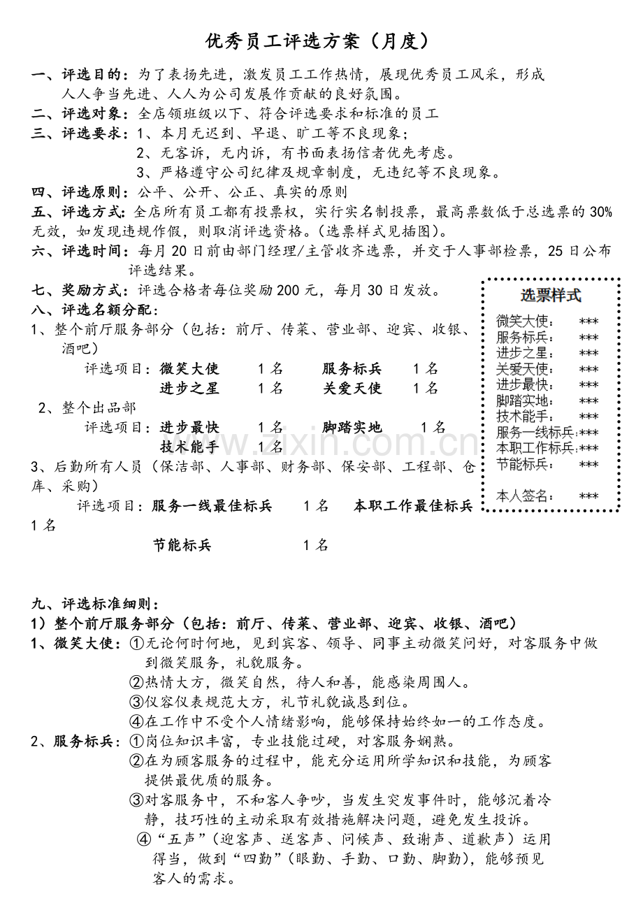 优秀员工评选方案(餐饮).doc_第1页