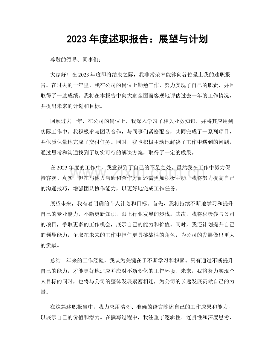 2023年度述职报告：展望与计划.docx_第1页