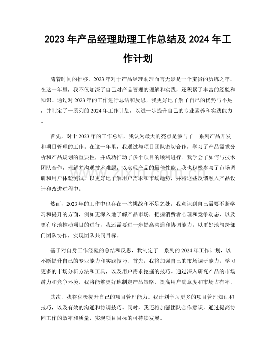 2023年产品经理助理工作总结及2024年工作计划.docx_第1页