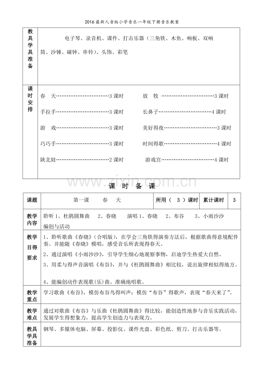 人音版小学音乐一年级下册音乐教案.doc_第3页