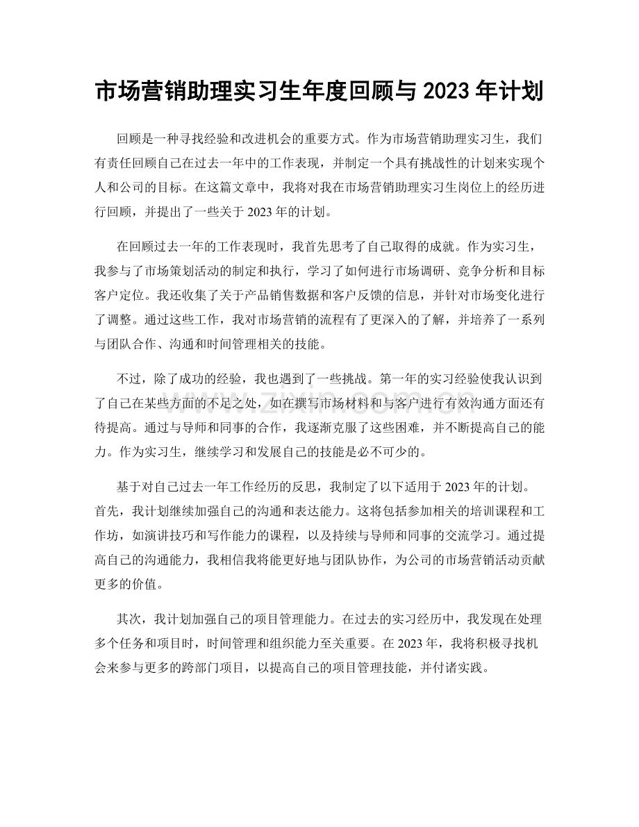 市场营销助理实习生年度回顾与2023年计划.docx_第1页