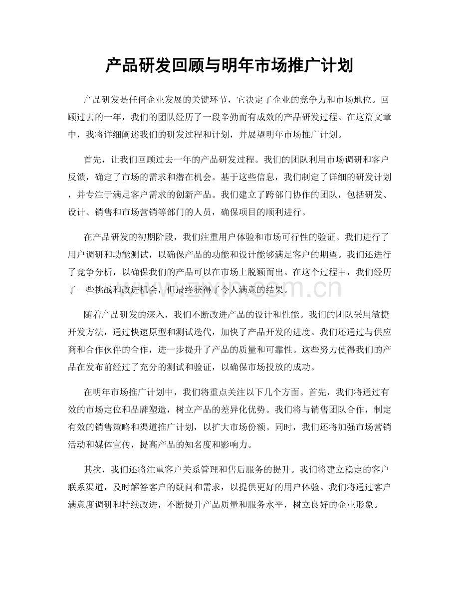 产品研发回顾与明年市场推广计划.docx_第1页