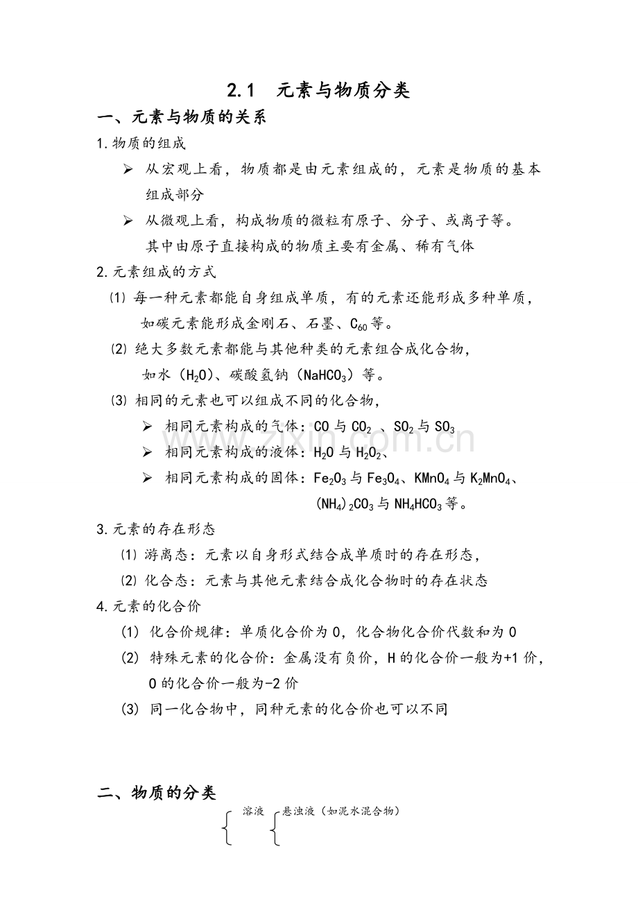 高一化学知识点总结必修一2.1元素与物质的分类.doc_第1页