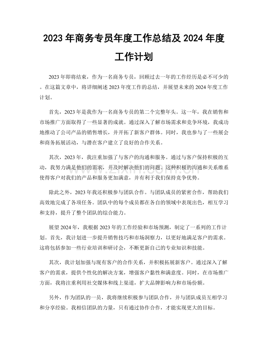 2023年商务专员年度工作总结及2024年度工作计划.docx_第1页