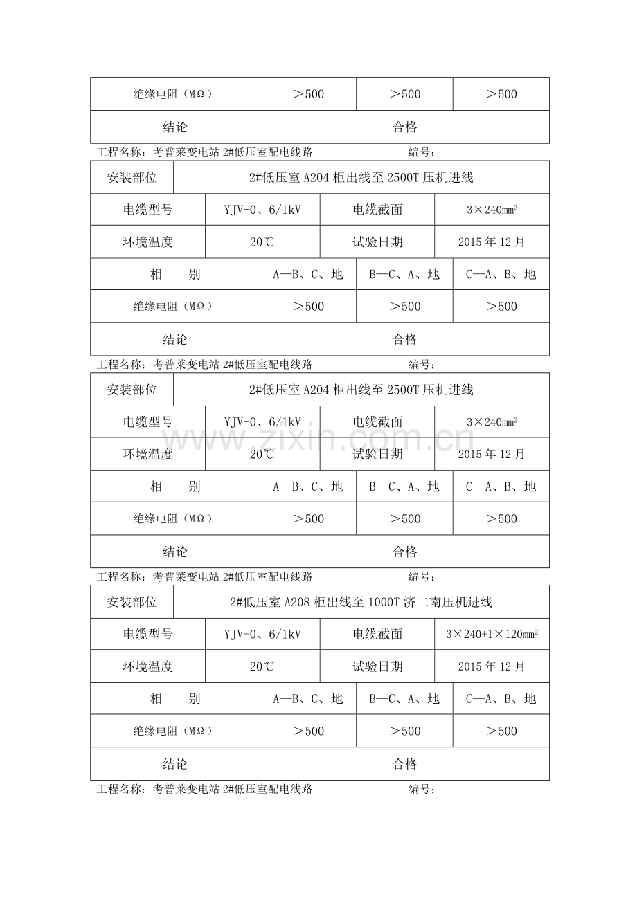 电缆试验报告-低压绝缘阻值试验.doc_第3页