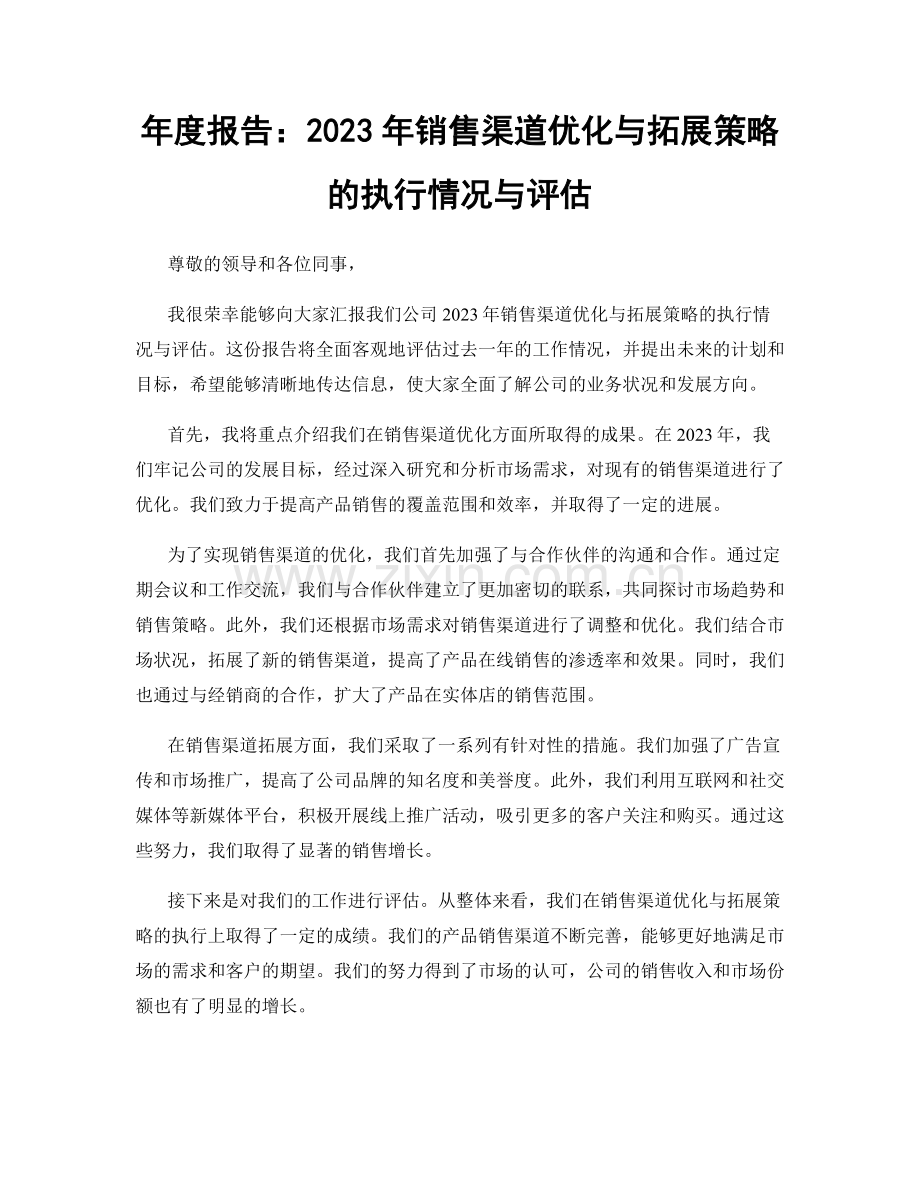 年度报告：2023年销售渠道优化与拓展策略的执行情况与评估.docx_第1页