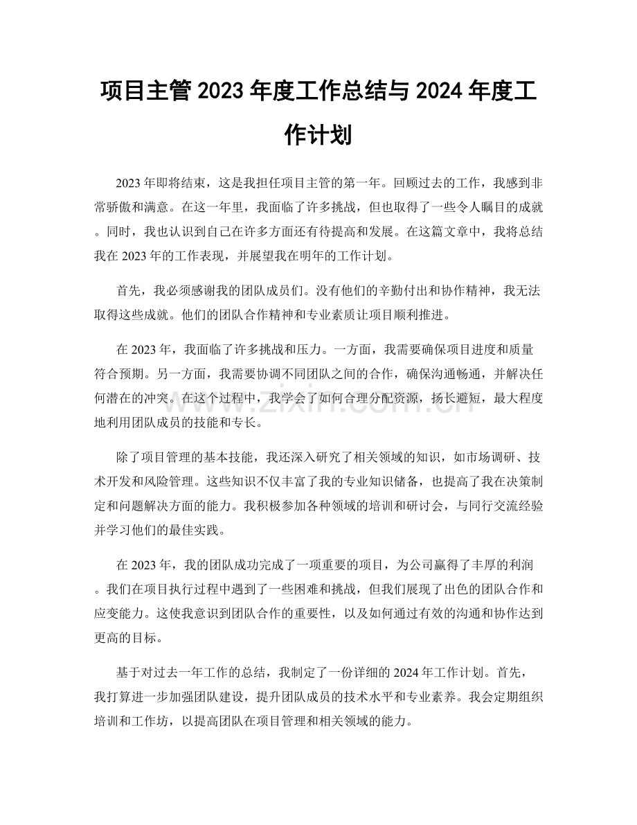 项目主管2023年度工作总结与2024年度工作计划.docx_第1页