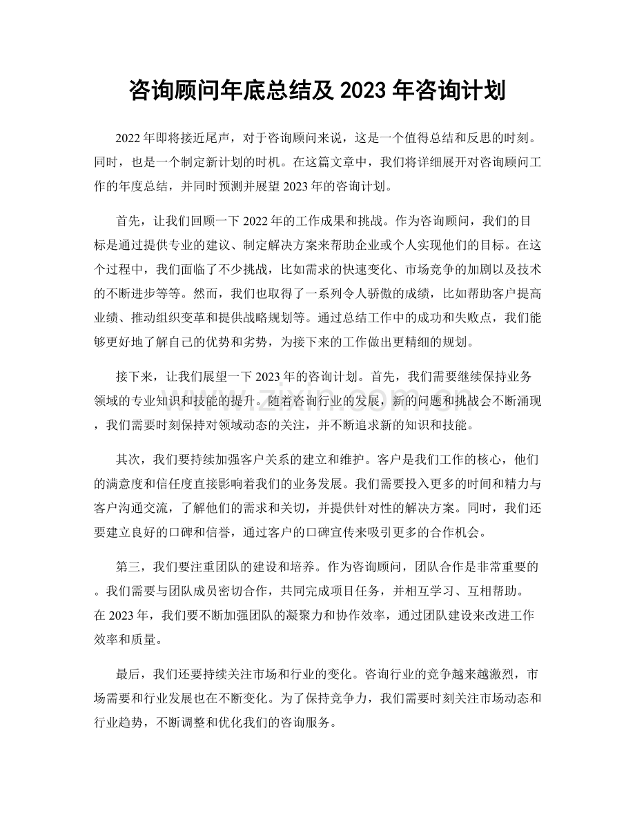 咨询顾问年底总结及2023年咨询计划.docx_第1页