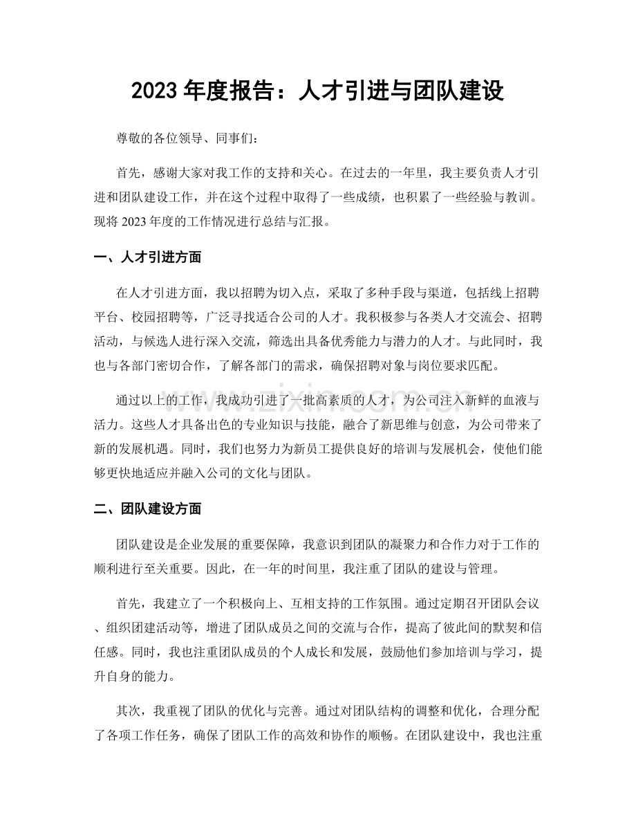 2023年度报告：人才引进与团队建设.docx_第1页