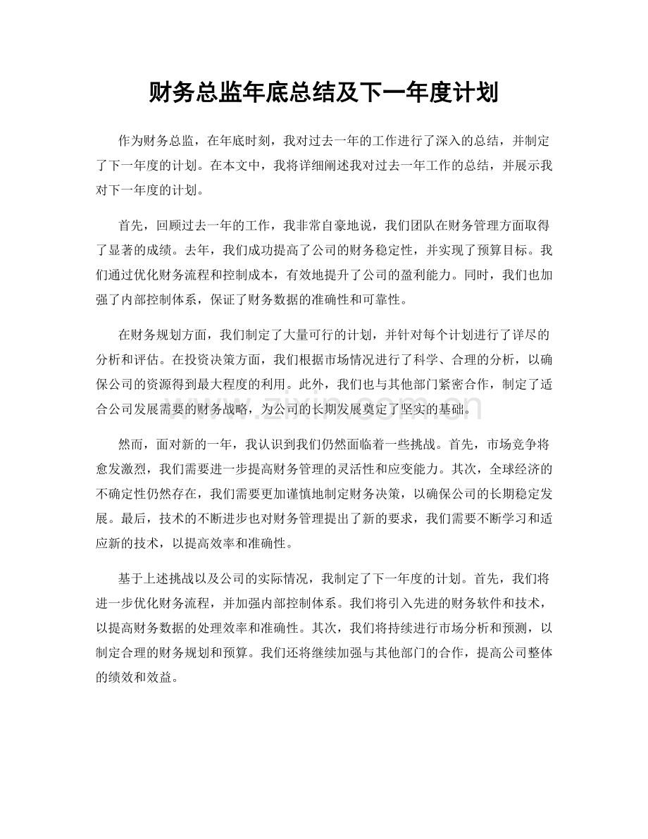 财务总监年底总结及下一年度计划.docx_第1页