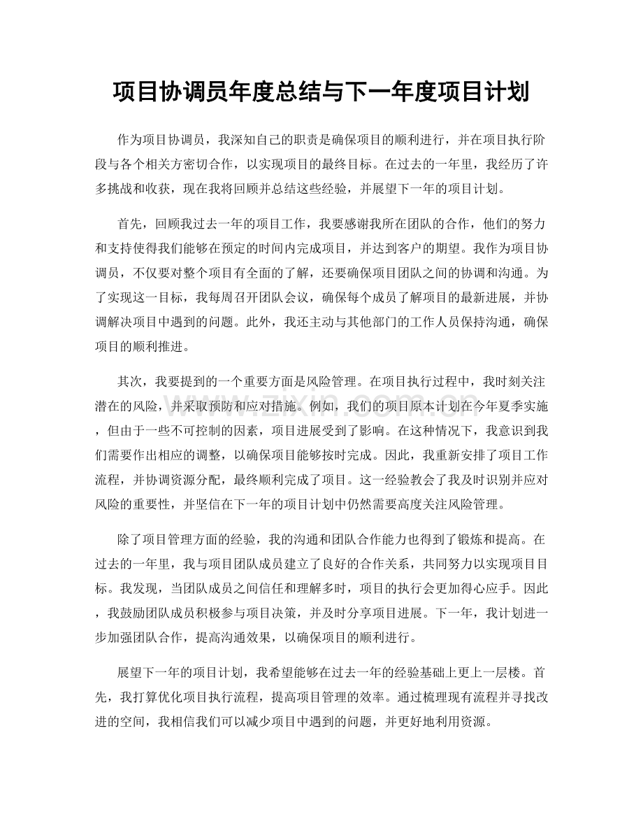 项目协调员年度总结与下一年度项目计划.docx_第1页