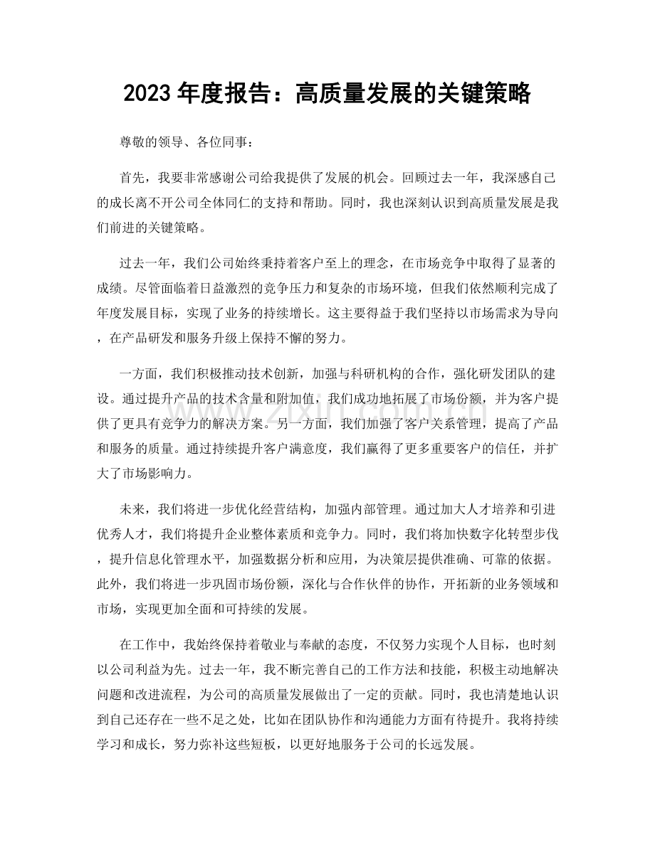 2023年度报告：高质量发展的关键策略.docx_第1页