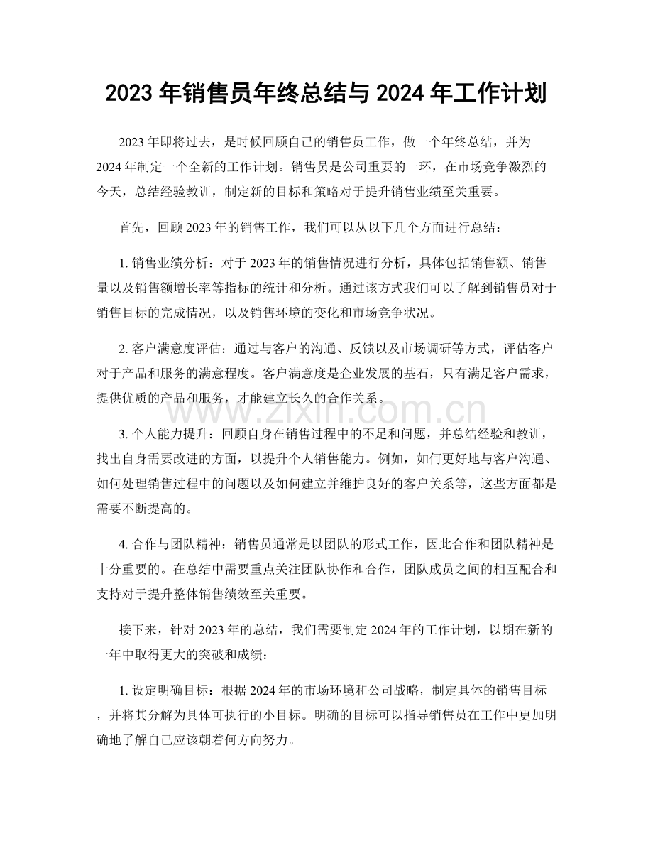 2023年销售员年终总结与2024年工作计划.docx_第1页