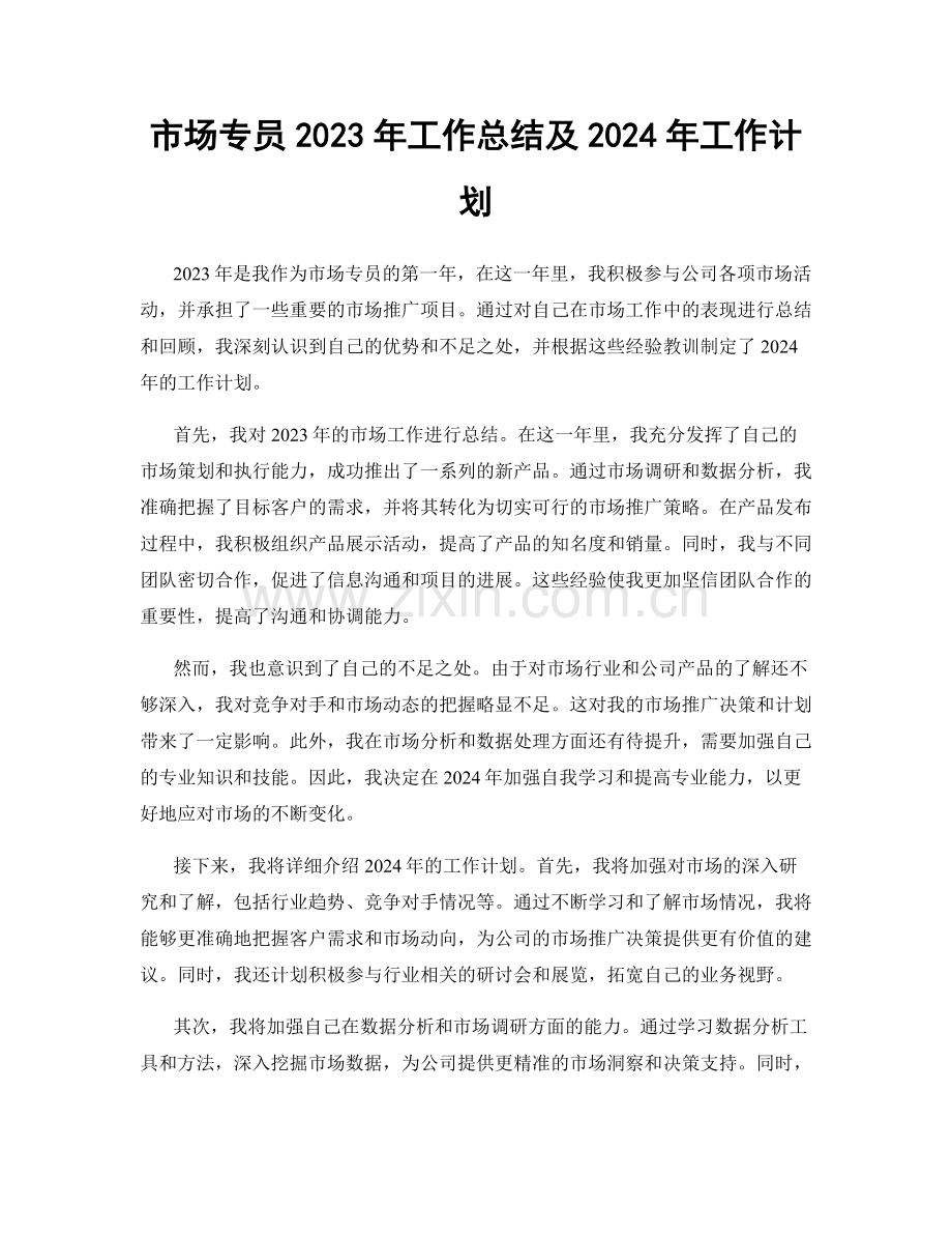 市场专员2023年工作总结及2024年工作计划.docx_第1页