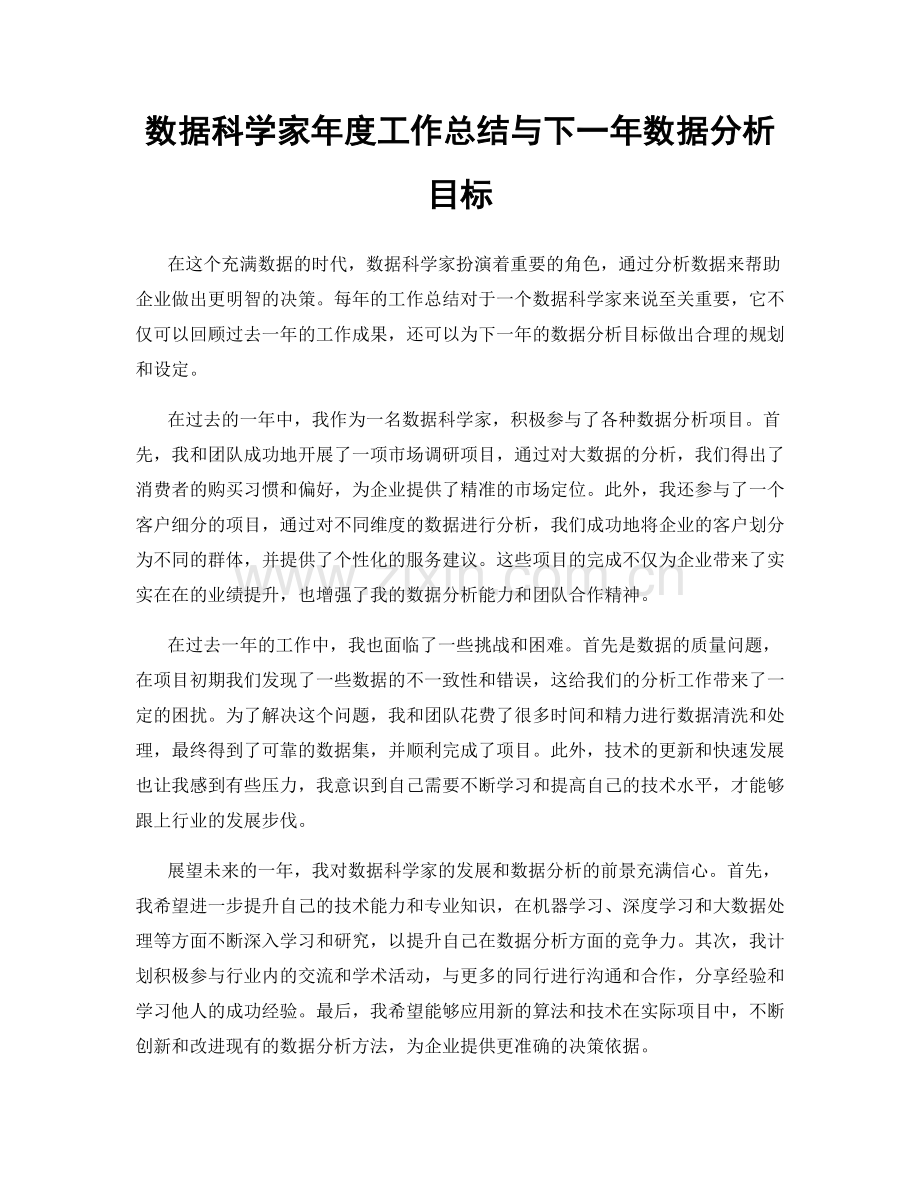 数据科学家年度工作总结与下一年数据分析目标.docx_第1页