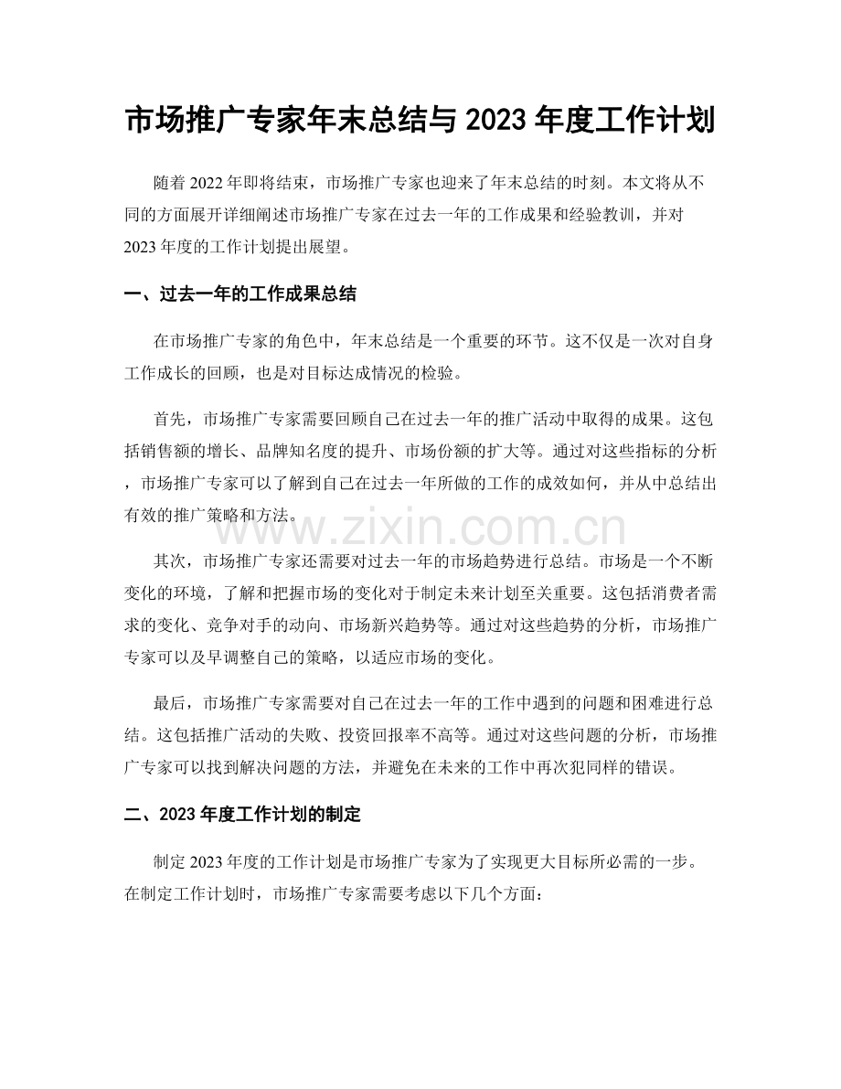 市场推广专家年末总结与2023年度工作计划.docx_第1页