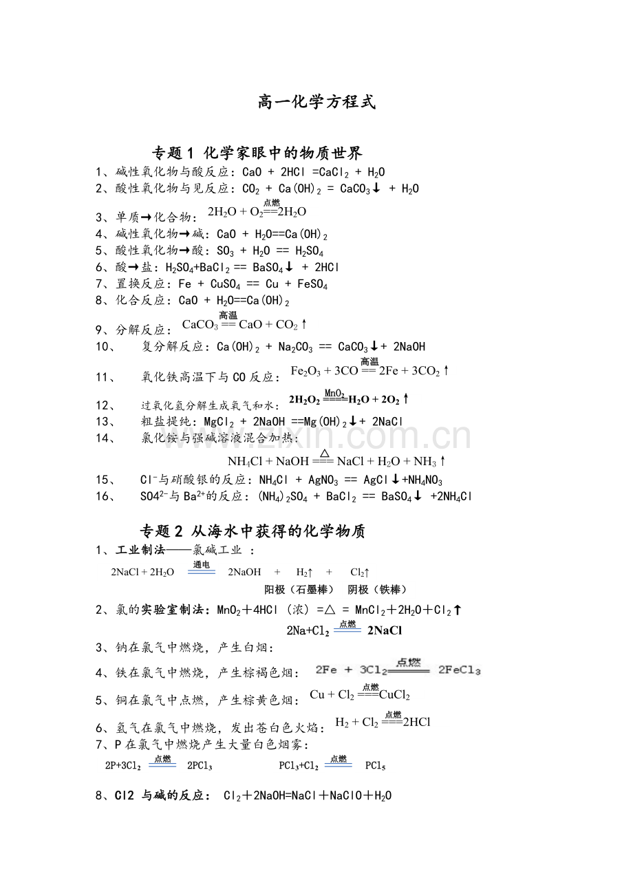 高一化学必修1苏教版化学方程式完全总结.doc_第1页