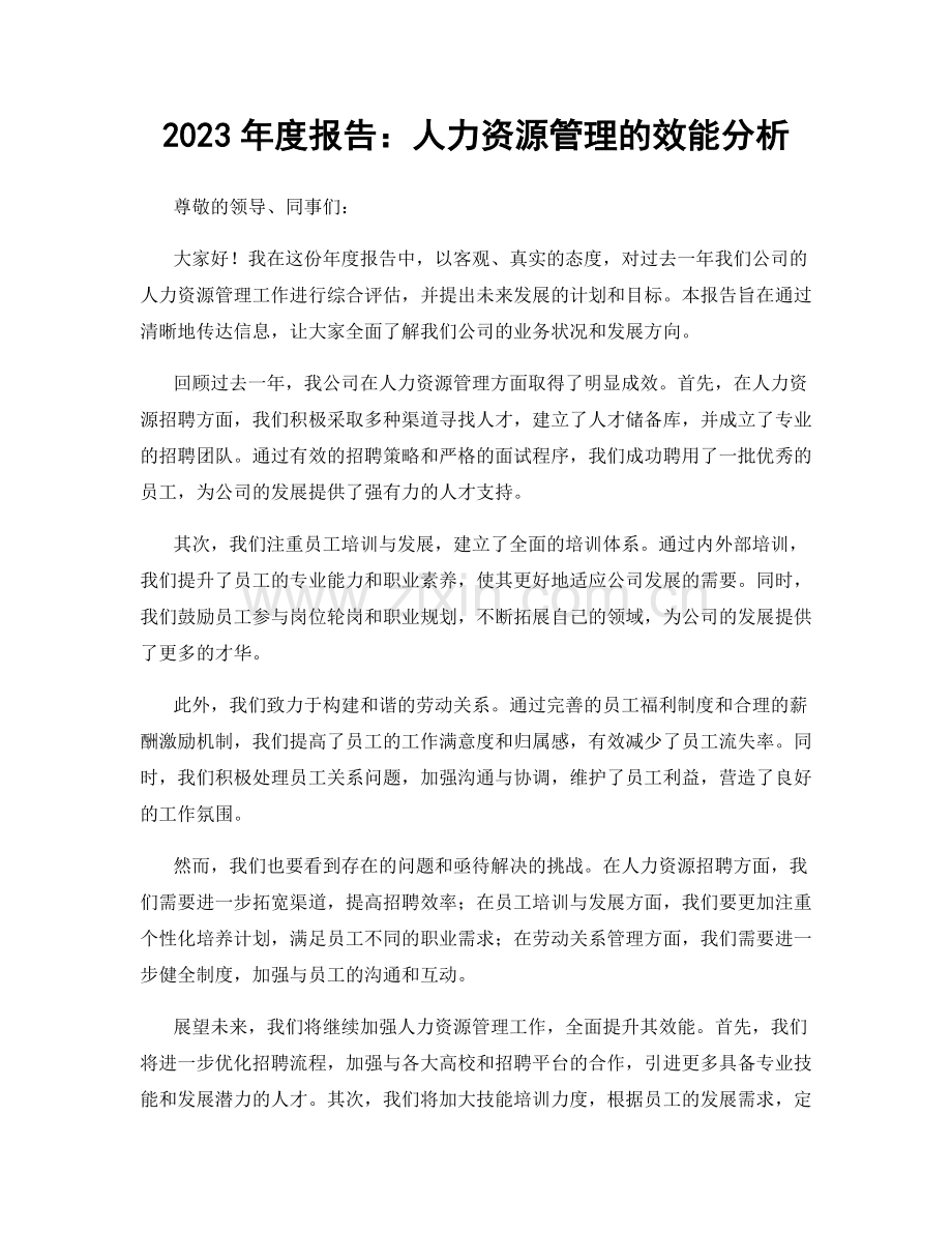 2023年度报告：人力资源管理的效能分析.docx_第1页