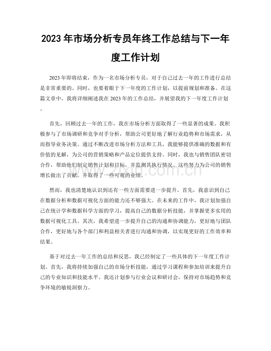 2023年市场分析专员年终工作总结与下一年度工作计划.docx_第1页