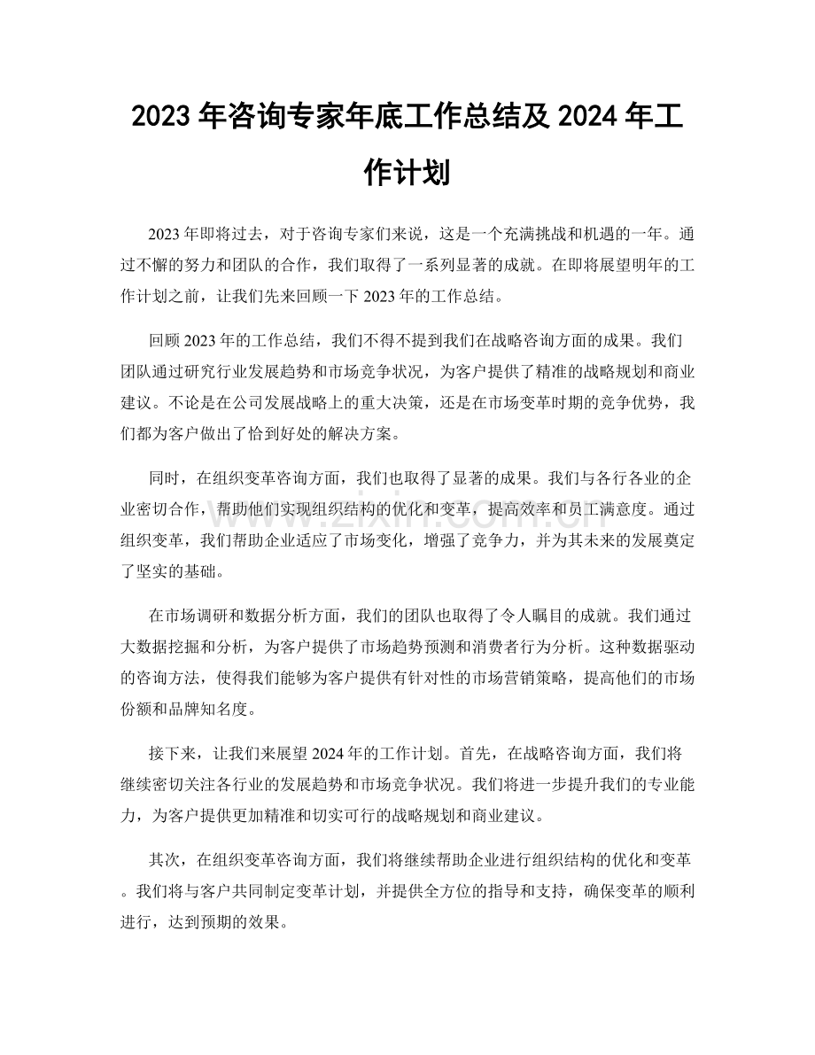 2023年咨询专家年底工作总结及2024年工作计划.docx_第1页