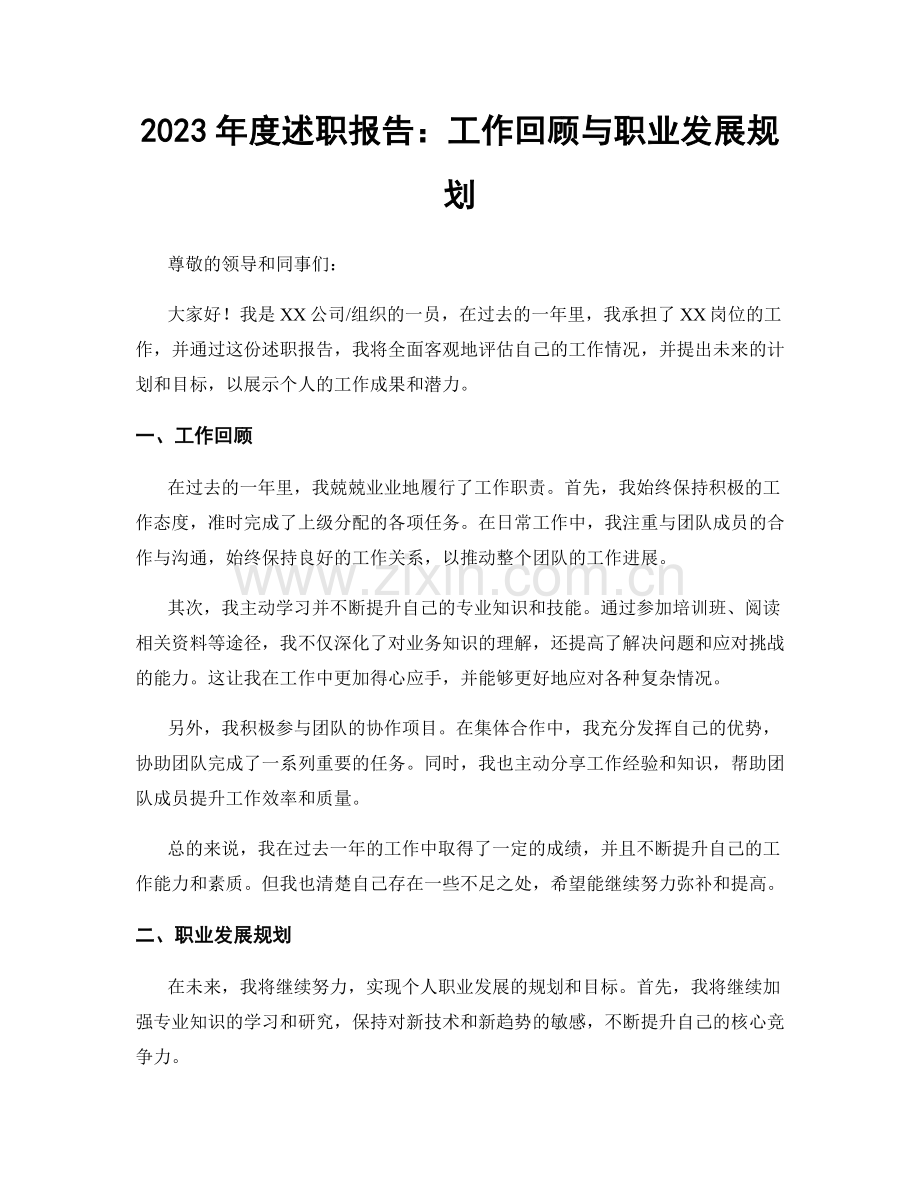 2023年度述职报告：工作回顾与职业发展规划.docx_第1页