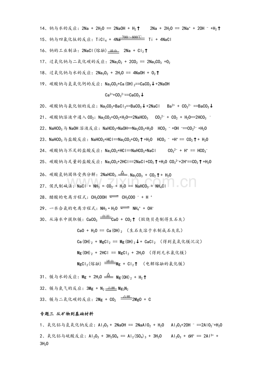 高一必修一化学方程式(及离子方程式).doc_第2页