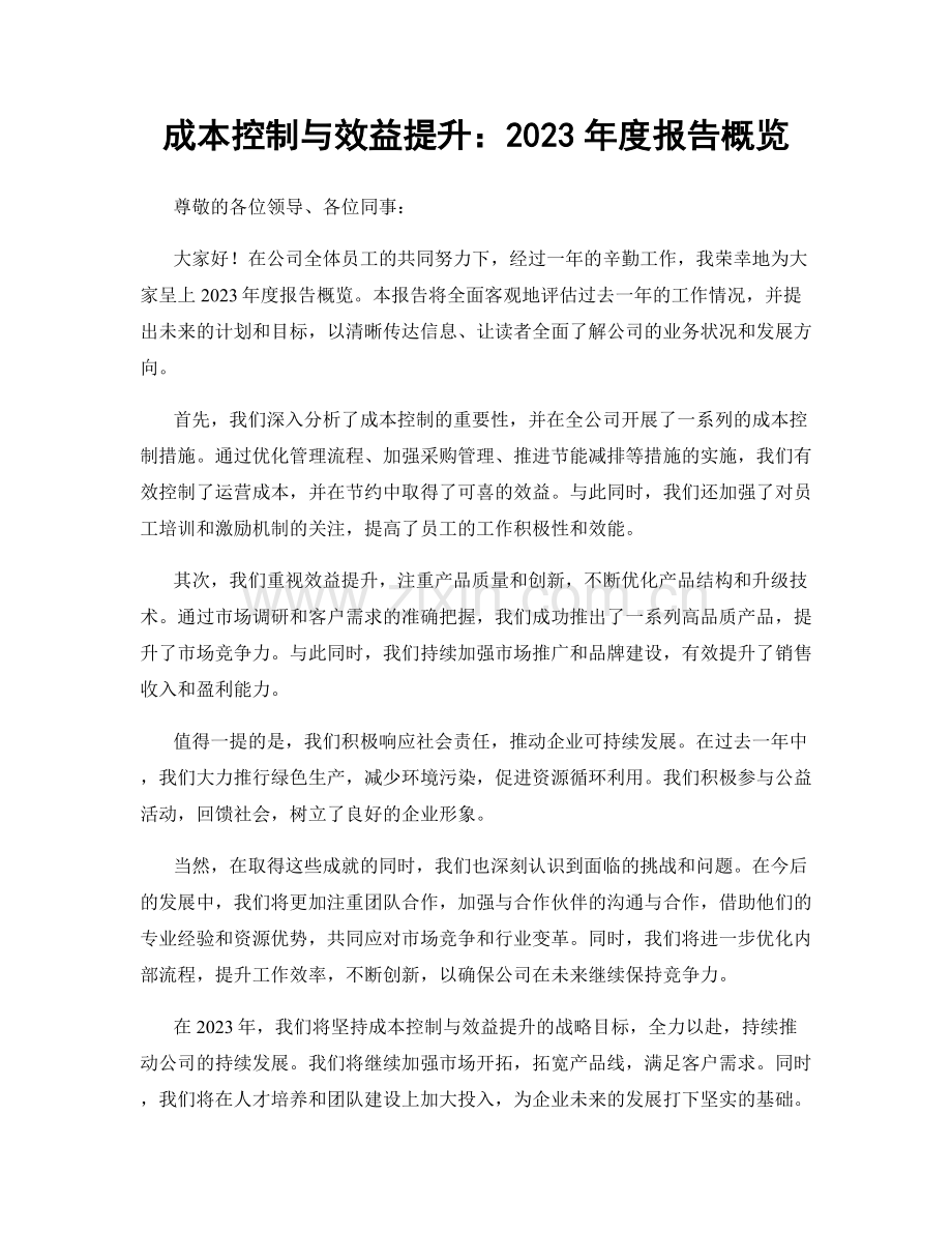 成本控制与效益提升：2023年度报告概览.docx_第1页