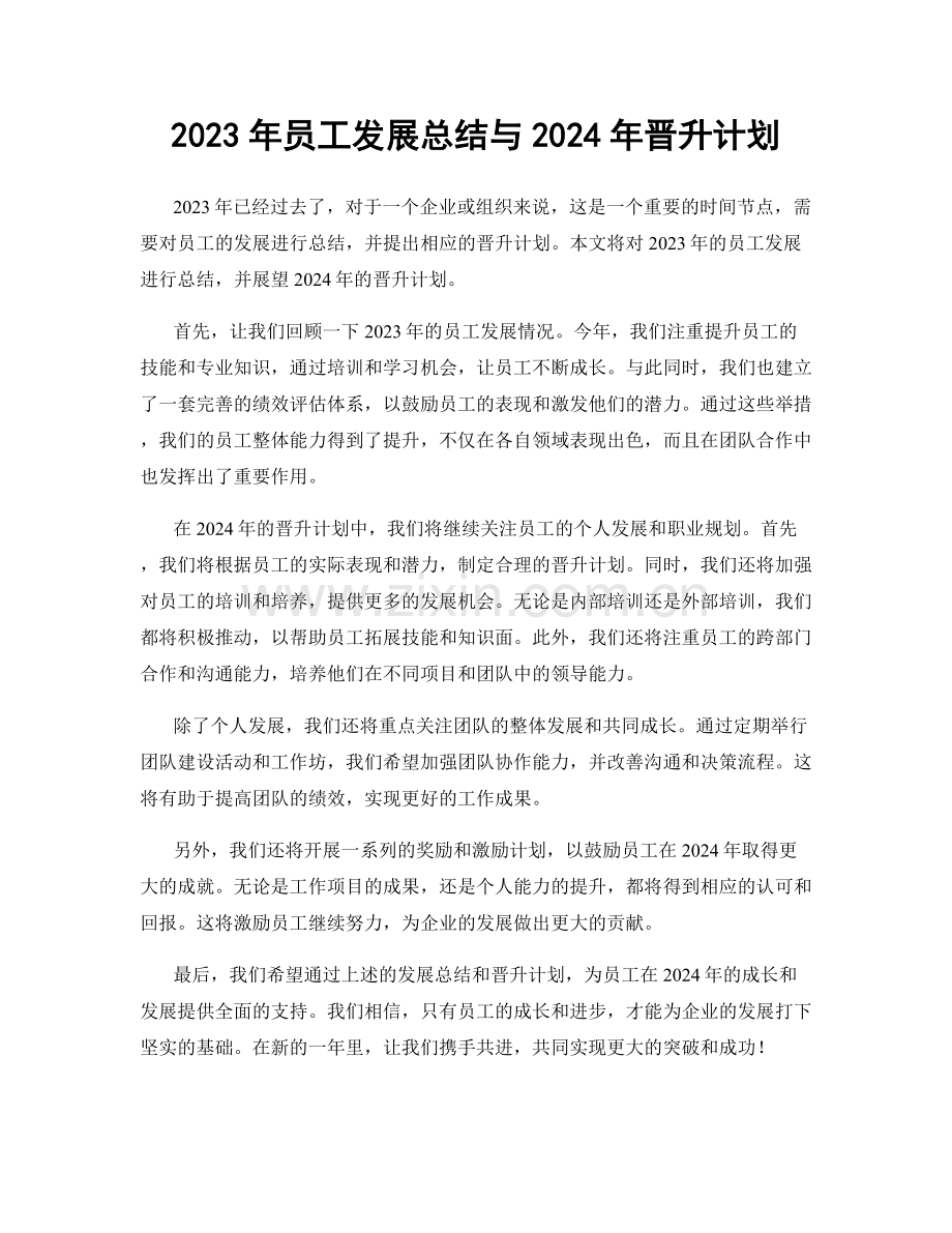 2023年员工发展总结与2024年晋升计划.docx_第1页