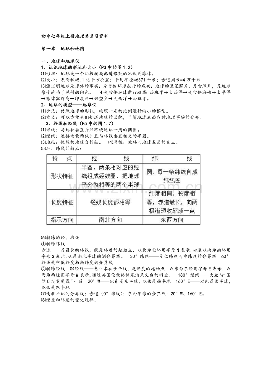 七年级上册地理总复习资料.doc_第1页