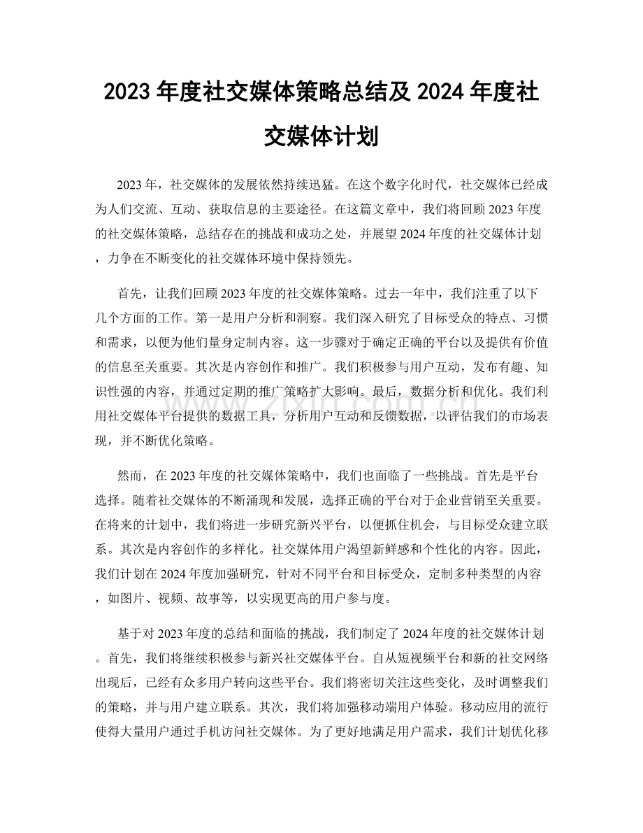 2023年度社交媒体策略总结及2024年度社交媒体计划.docx_第1页