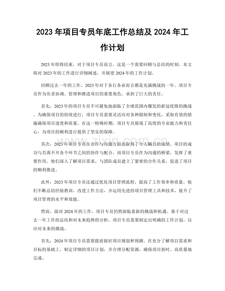 2023年项目专员年底工作总结及2024年工作计划.docx_第1页