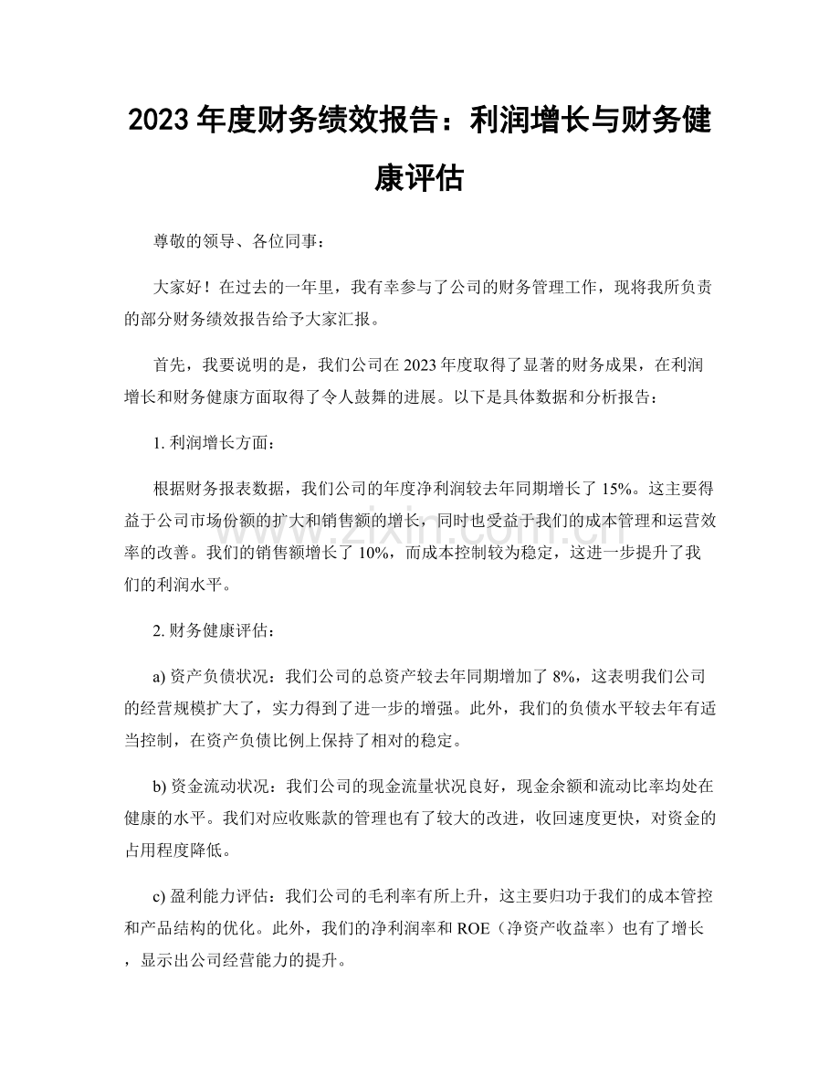 2023年度财务绩效报告：利润增长与财务健康评估.docx_第1页