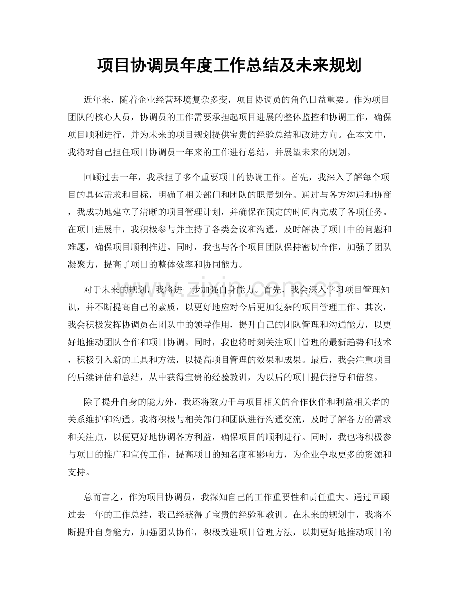 项目协调员年度工作总结及未来规划.docx_第1页