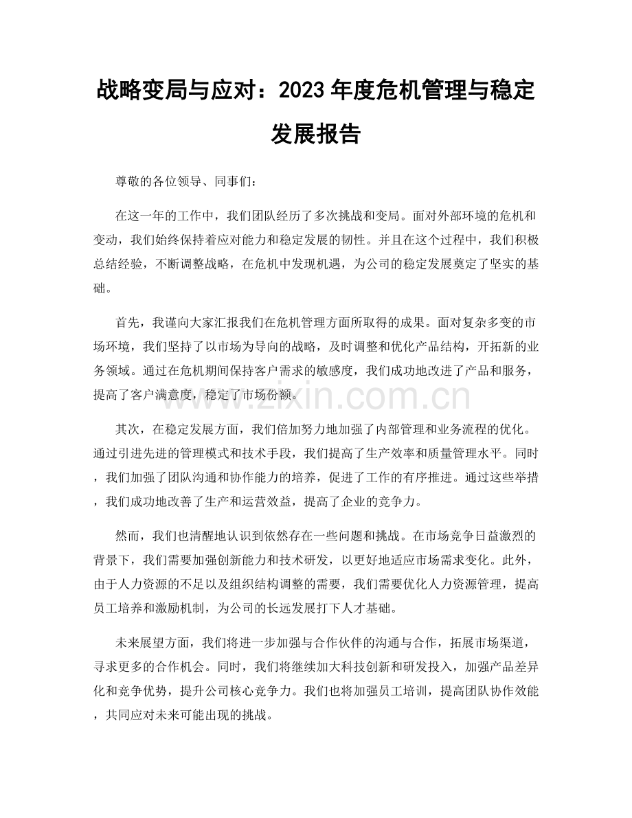 战略变局与应对：2023年度危机管理与稳定发展报告.docx_第1页