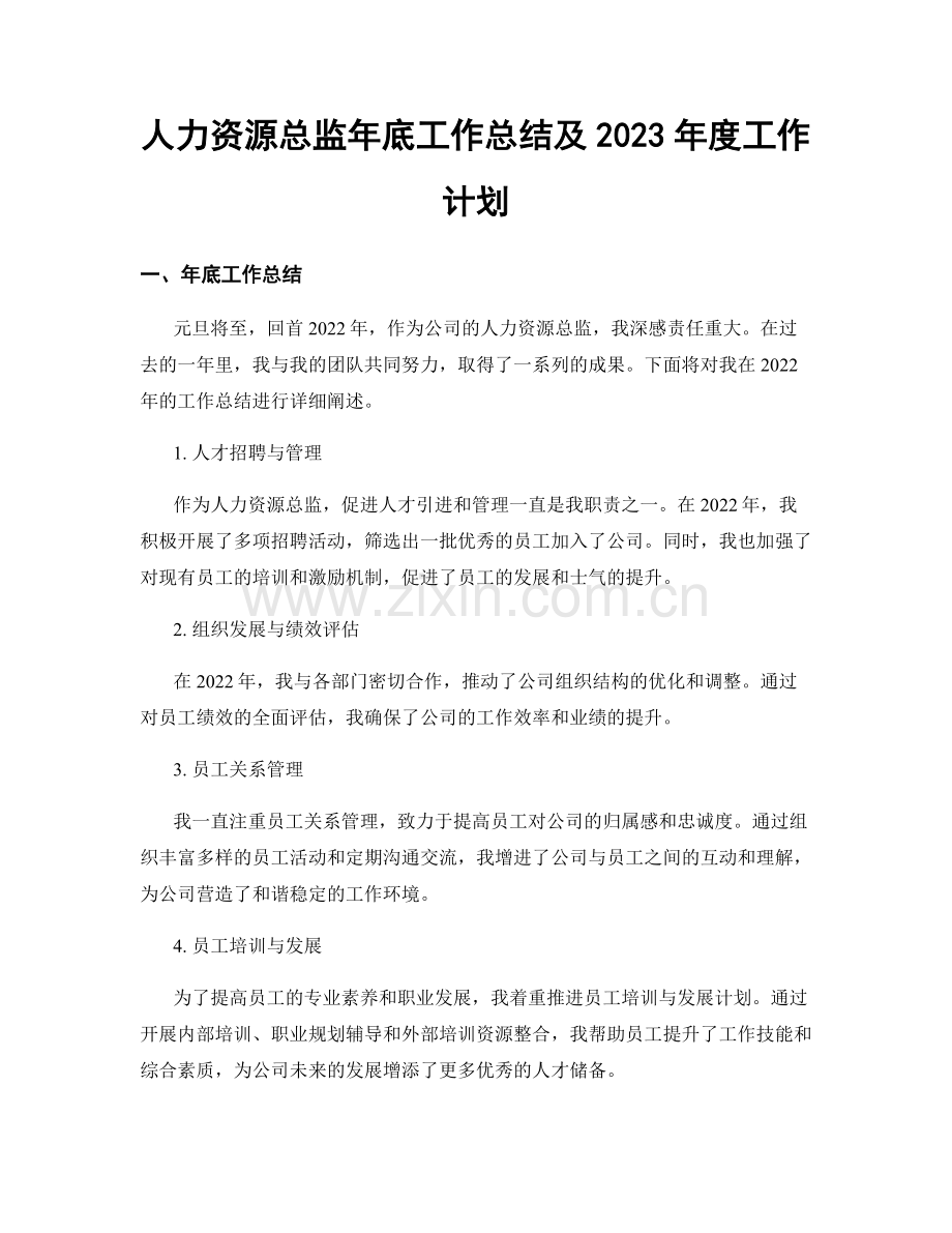 人力资源总监年底工作总结及2023年度工作计划.docx_第1页